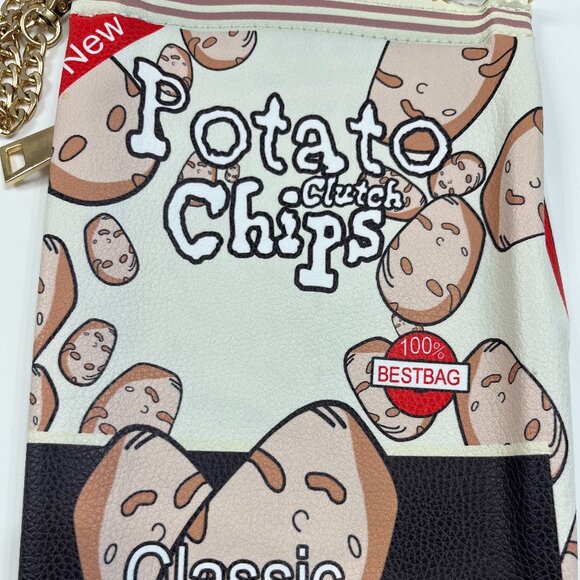 Potato Chip Print Handbag - Unique Delicious Gold Chain Crossbody- NWOT - Picture 10 of 12